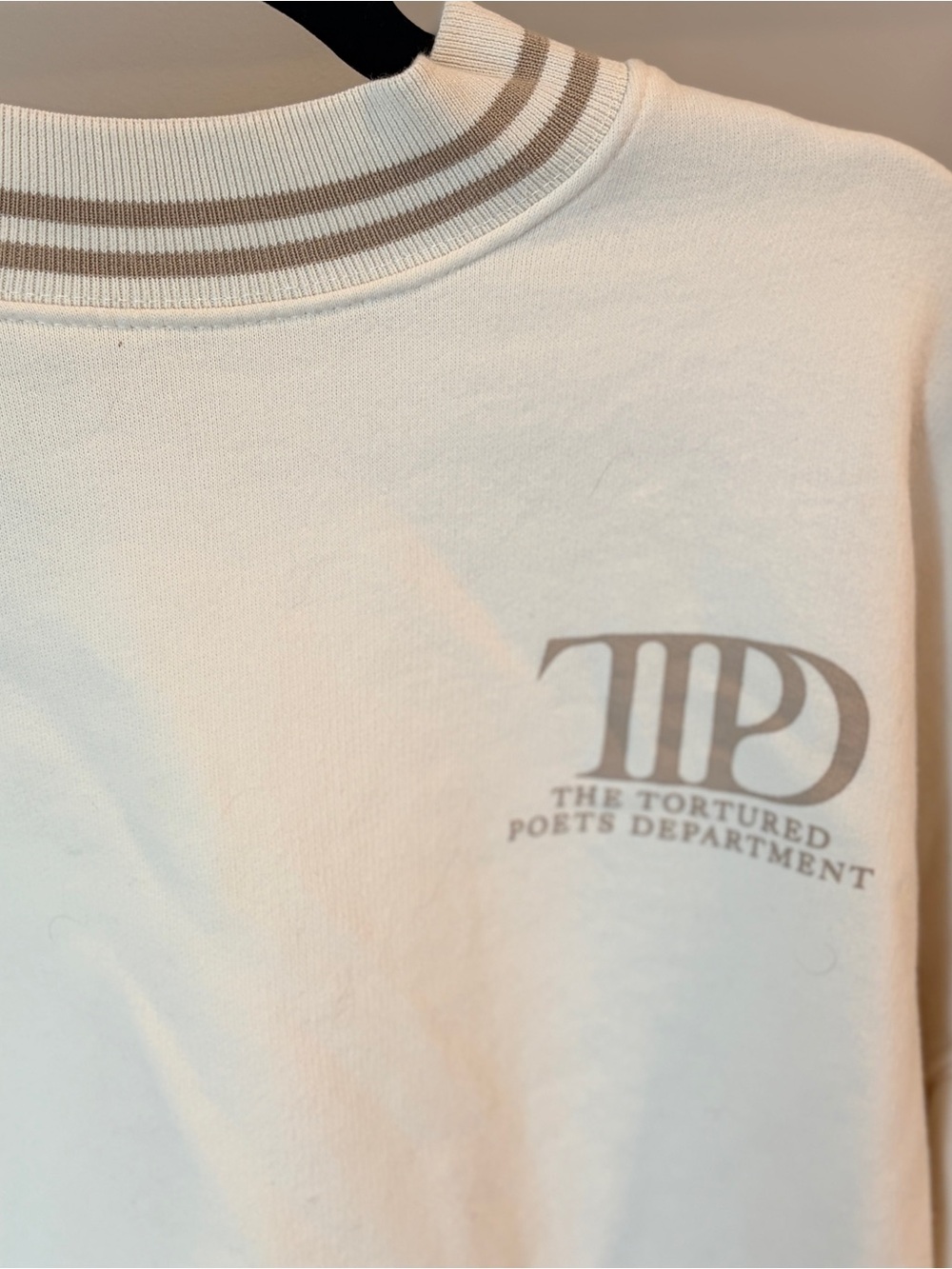 Taylor Swift TTPD Cream and Tan Striped Crewneck Sweatshirt - Picture 2 of 5